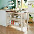 sumyeg 45 Solid Wood Kitchen Island with Butcher Block and Open Shelves for Small Spaces
