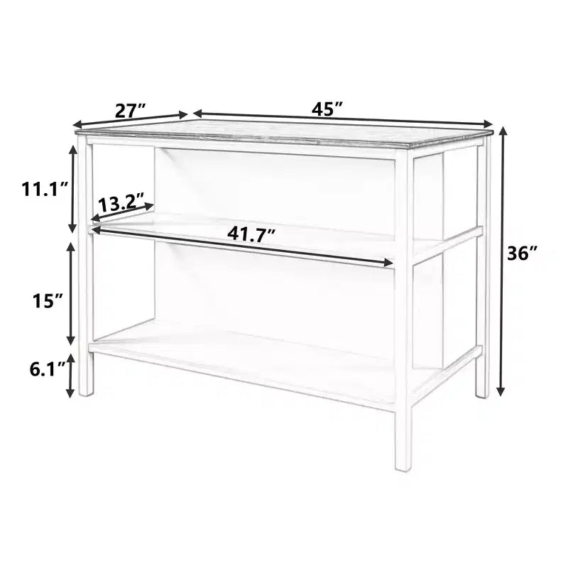 sumyeg 45 Solid Wood Kitchen Island with Butcher Block and Open Shelves for Small Spaces