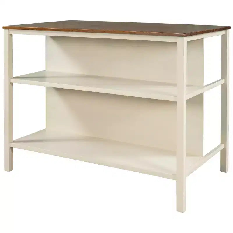 sumyeg 45 Solid Wood Kitchen Island with Butcher Block and Open Shelves for Small Spaces