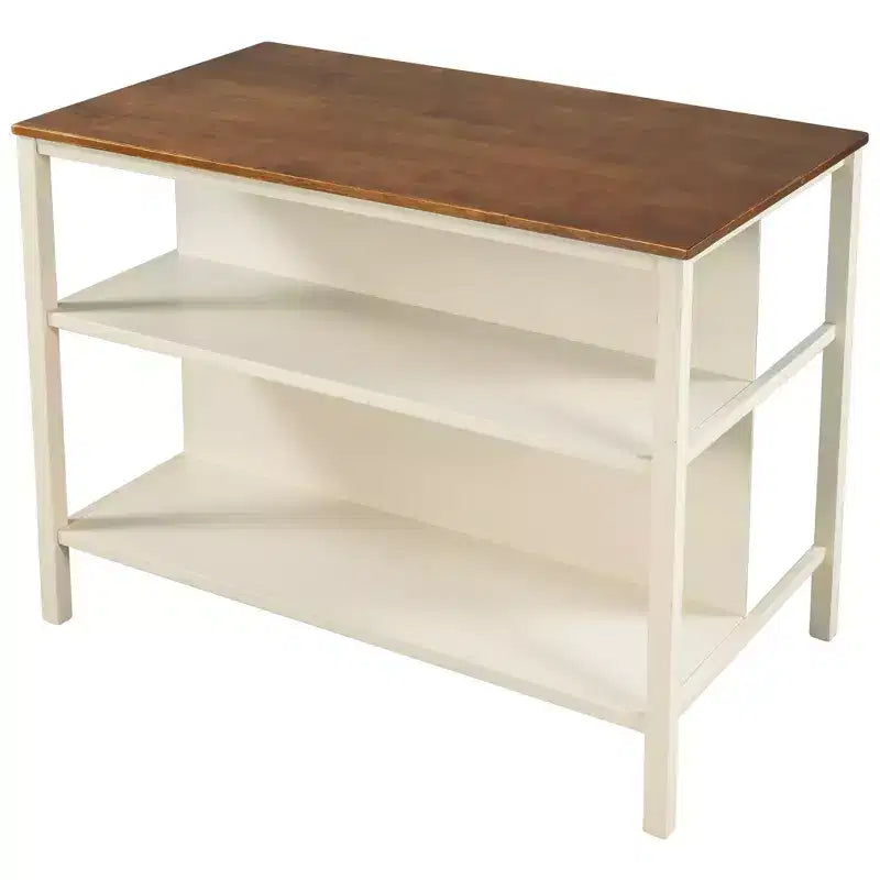 sumyeg 45 Solid Wood Kitchen Island with Butcher Block and Open Shelves for Small Spaces