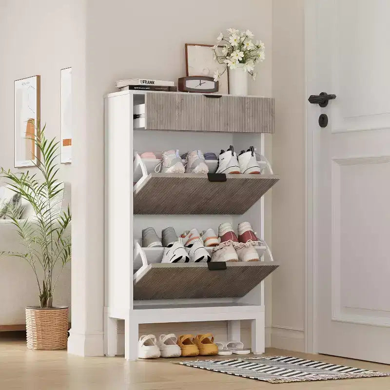 Shoe Cabinet with 2 Flip Drawers & Sliding Drawer, Adjustable Shelf Shoe Storage Cabinet for Front Door, Space-Saving Shoe Organiser for 8-12 Pairs