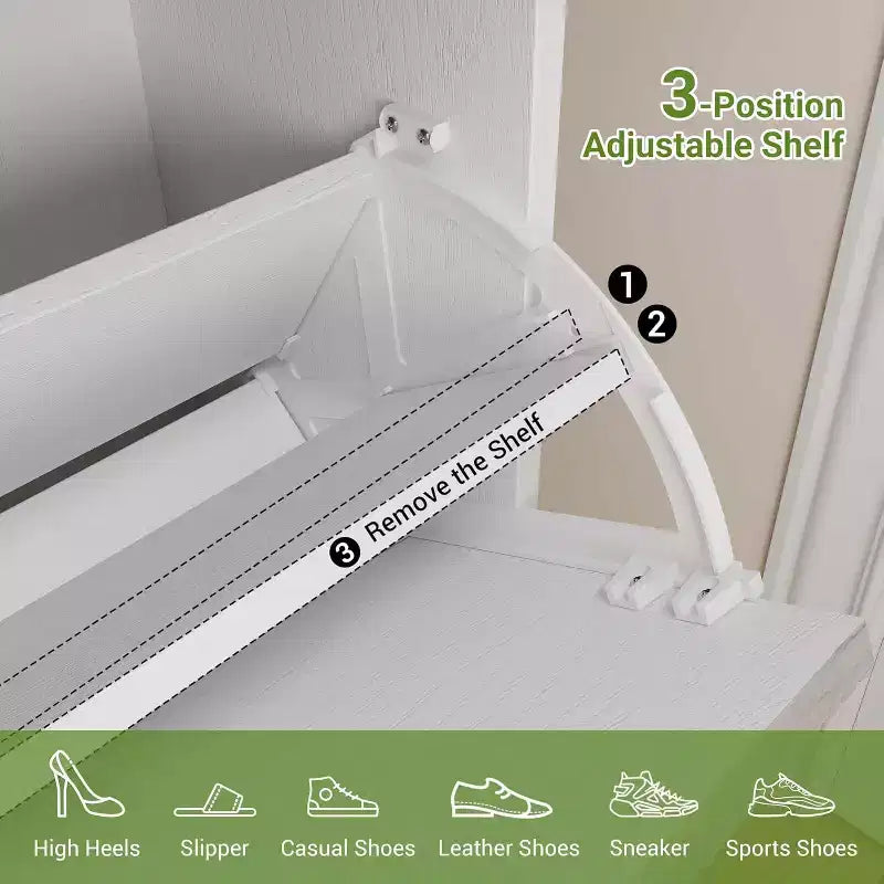 Shoe Cabinet with 2 Flip Drawers & Sliding Drawer, Adjustable Shelf Shoe Storage Cabinet for Front Door, Space-Saving Shoe Organiser for 8-12 Pairs