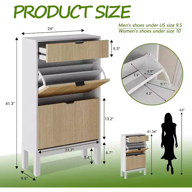 Shoe Cabinet with 2 Flip Drawers & Sliding Drawer, Adjustable Shelf Shoe Storage Cabinet for Front Door, Space-Saving Shoe Organiser for 8-12 Pairs