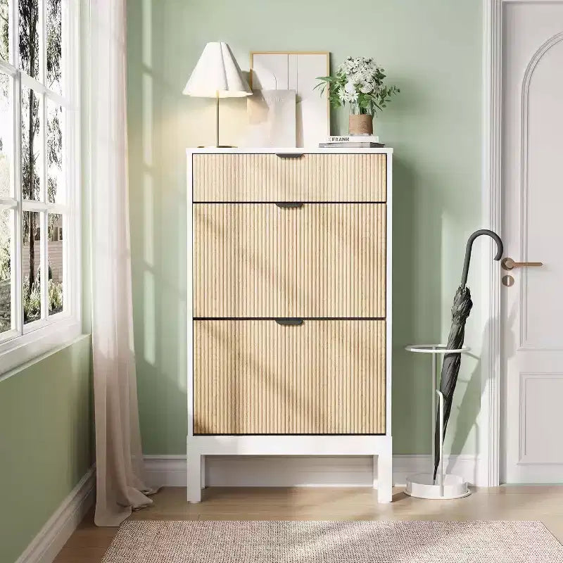 Shoe Cabinet with 2 Flip Drawers & Sliding Drawer, Adjustable Shelf Shoe Storage Cabinet for Front Door, Space-Saving Shoe Organiser for 8-12 Pairs