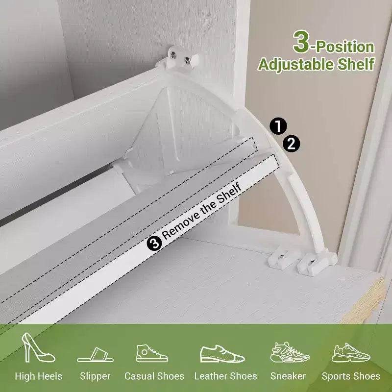 Shoe Cabinet with 2 Flip Drawers & Sliding Drawer, Adjustable Shelf Shoe Storage Cabinet for Front Door, Space-Saving Shoe Organiser for 8-12 Pairs