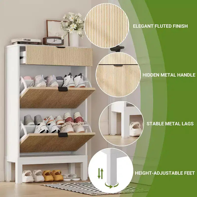 Shoe Cabinet with 2 Flip Drawers & Sliding Drawer, Adjustable Shelf Shoe Storage Cabinet for Front Door, Space-Saving Shoe Organiser for 8-12 Pairs