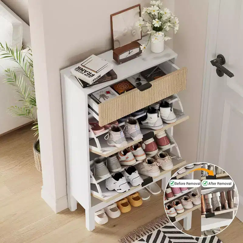 Shoe Cabinet with 2 Flip Drawers & Sliding Drawer, Adjustable Shelf Shoe Storage Cabinet for Front Door, Space-Saving Shoe Organiser for 8-12 Pairs