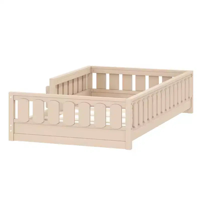 Whisen Wood Twin Size Platform Bed Frame with Guardrail and Storage Shelves