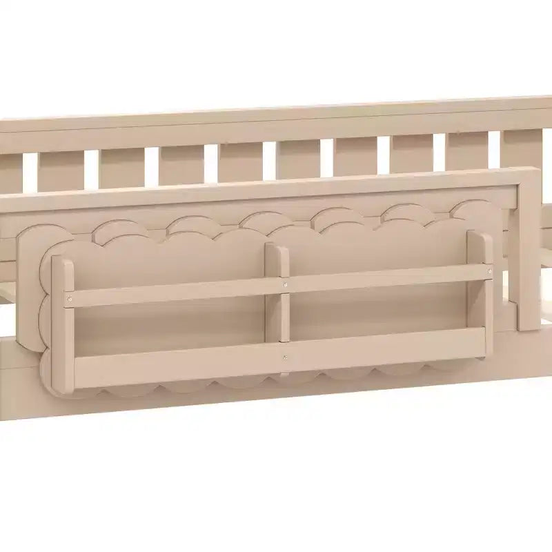 Whisen Wood Twin Size Platform Bed Frame with Guardrail and Storage Shelves