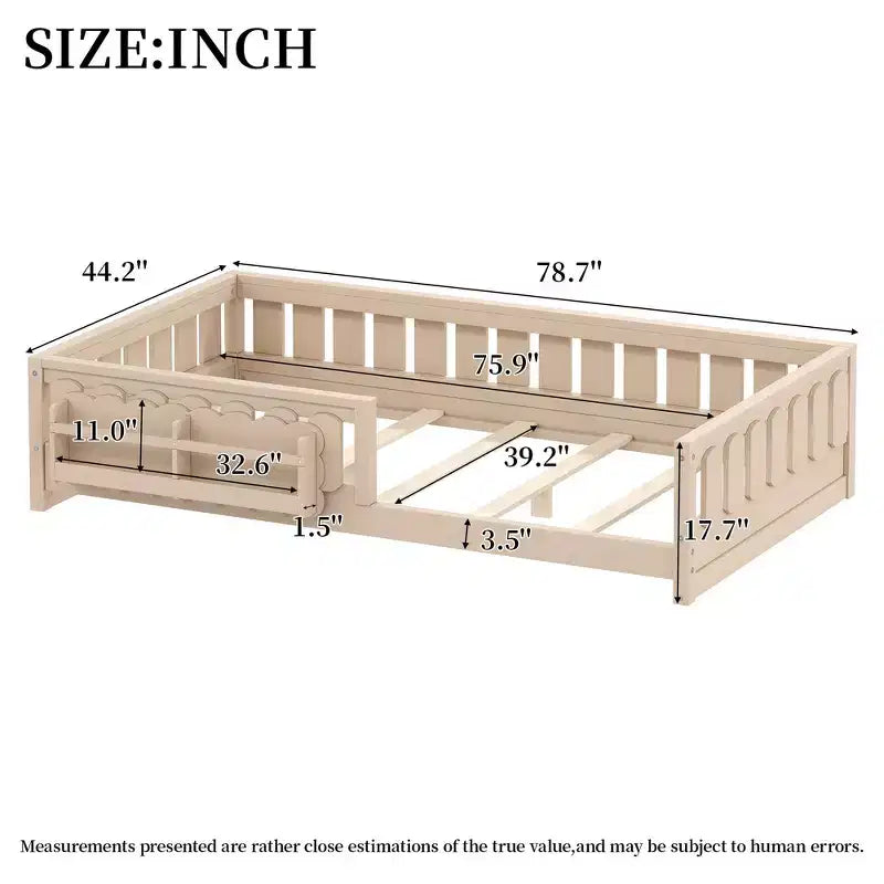 Whisen Wood Twin Size Platform Bed Frame with Guardrail and Storage Shelves