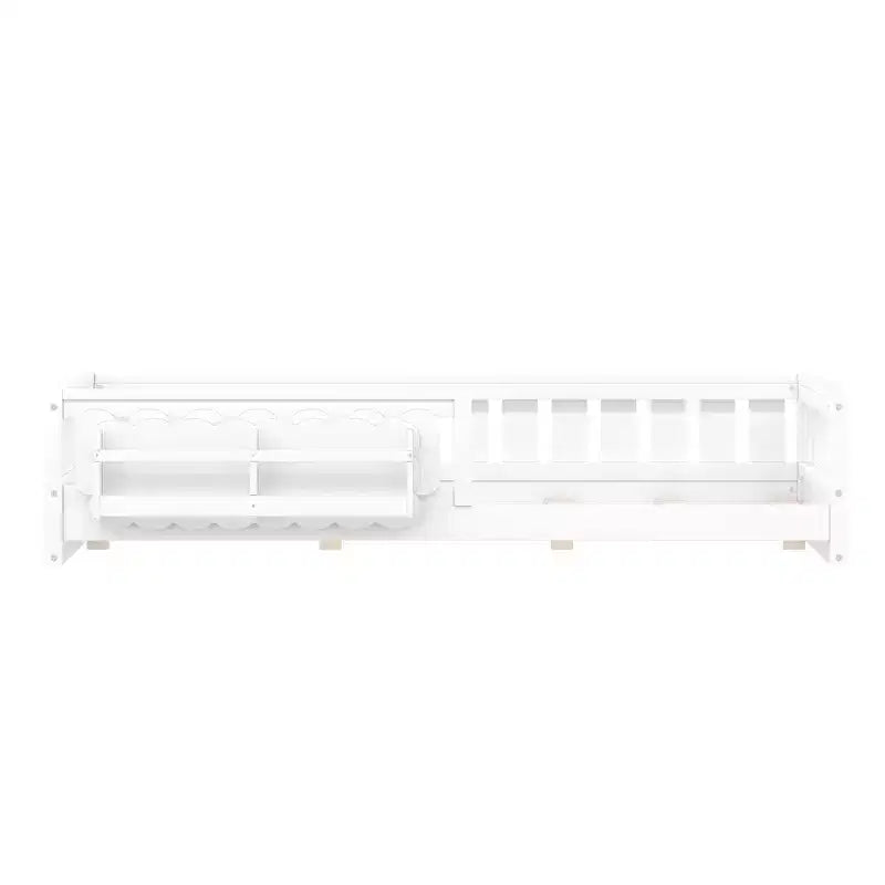 Whisen Wood Twin Size Platform Bed Frame with Guardrail and Storage Shelves