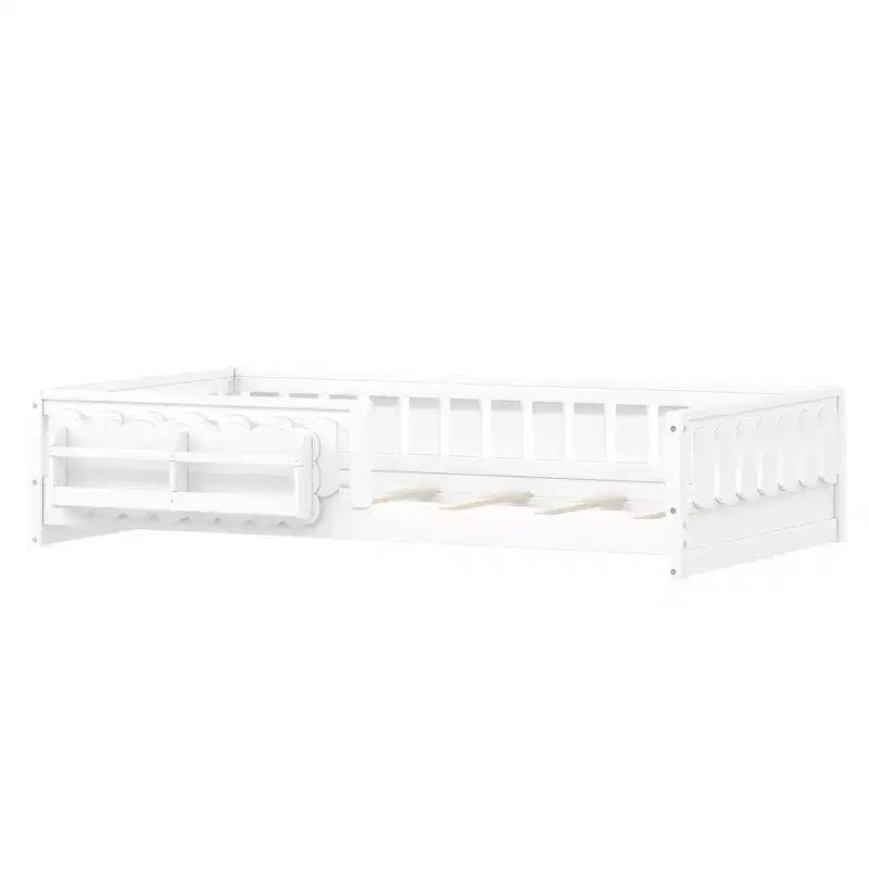 Whisen Wood Twin Size Platform Bed Frame with Guardrail and Storage Shelves