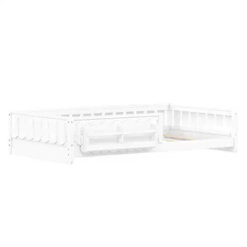 Whisen Wood Twin Size Platform Bed Frame with Guardrail and Storage Shelves