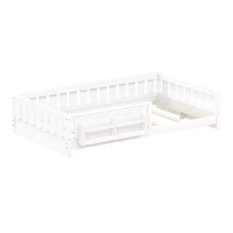 Whisen Wood Twin Size Platform Bed Frame with Guardrail and Storage Shelves