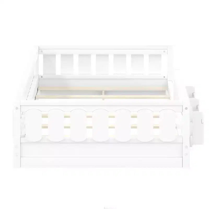 Whisen Wood Twin Size Platform Bed Frame with Guardrail and Storage Shelves
