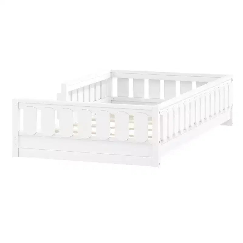 Whisen Wood Twin Size Platform Bed Frame with Guardrail and Storage Shelves