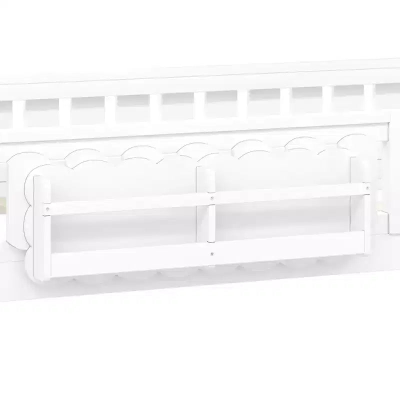 Whisen Wood Twin Size Platform Bed Frame with Guardrail and Storage Shelves