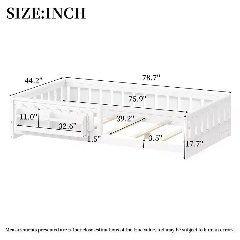 Whisen Wood Twin Size Platform Bed Frame with Guardrail and Storage Shelves