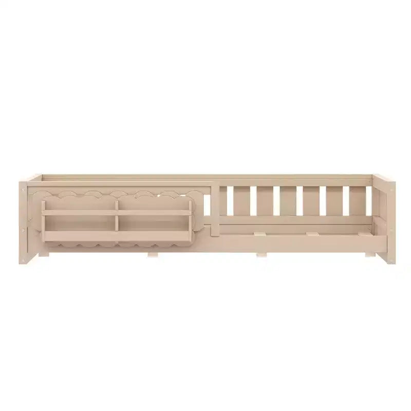 Whisen Wood Twin Size Platform Bed Frame with Guardrail and Storage Shelves