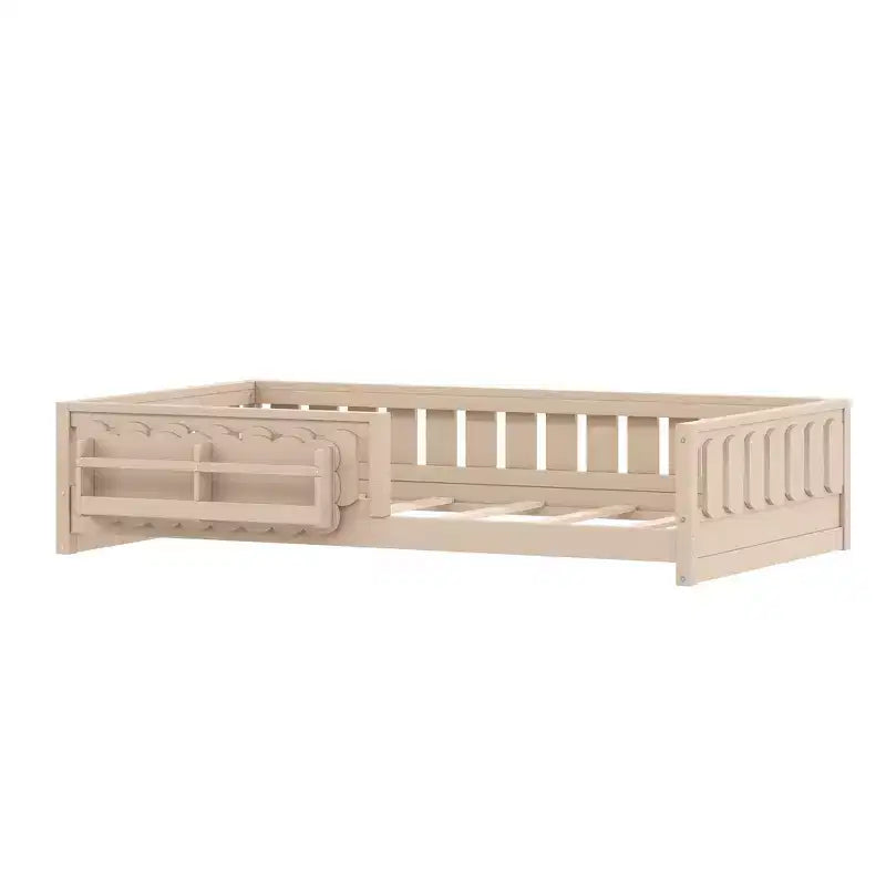 Whisen Wood Twin Size Platform Bed Frame with Guardrail and Storage Shelves