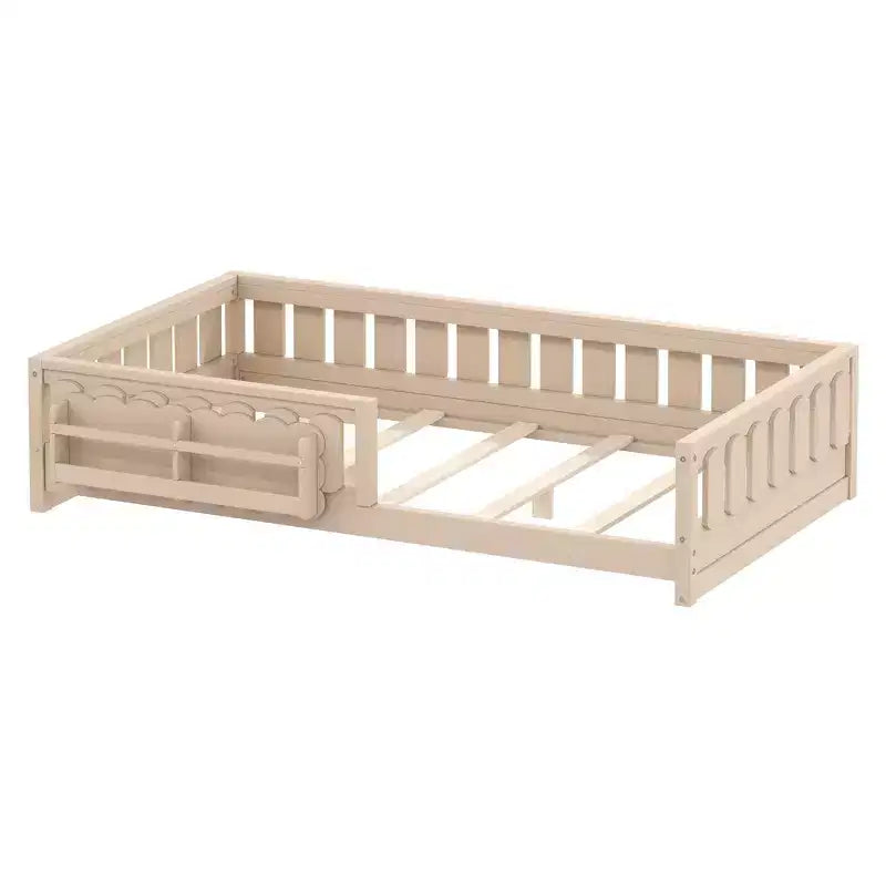 Whisen Wood Twin Size Platform Bed Frame with Guardrail and Storage Shelves