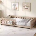 Whisen Wood Twin Size Platform Bed Frame with Guardrail and Storage Shelves