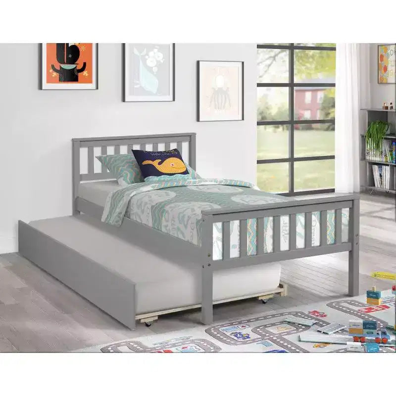 Bellemave Twin Platform Bed with Trundle,Pine Platform Bed Frame with Headboard and Footboard for Bedroom