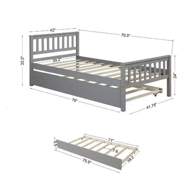 Bellemave Twin Platform Bed with Trundle,Pine Platform Bed Frame with Headboard and Footboard for Bedroom