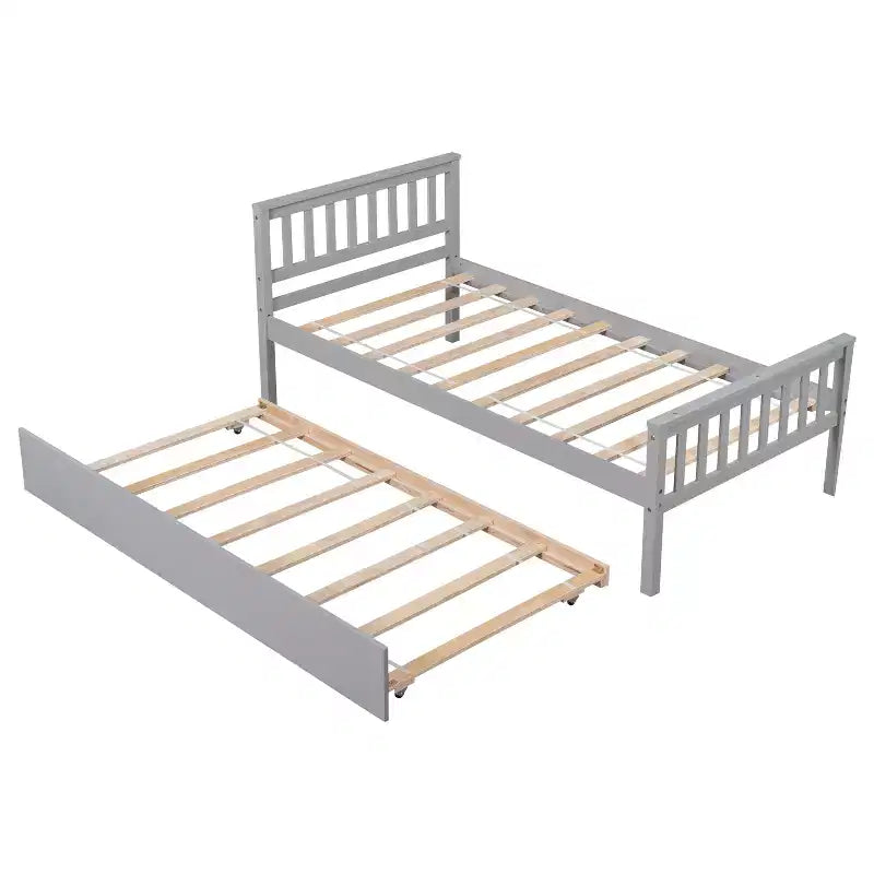 Bellemave Twin Platform Bed with Trundle,Pine Platform Bed Frame with Headboard and Footboard for Bedroom