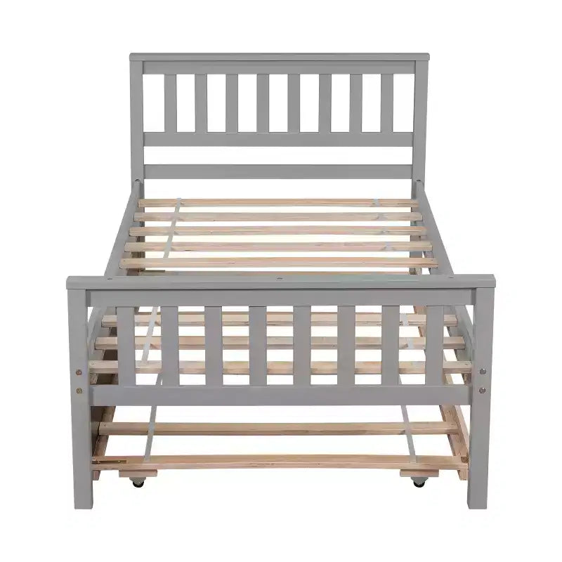 Bellemave Twin Platform Bed with Trundle,Pine Platform Bed Frame with Headboard and Footboard for Bedroom