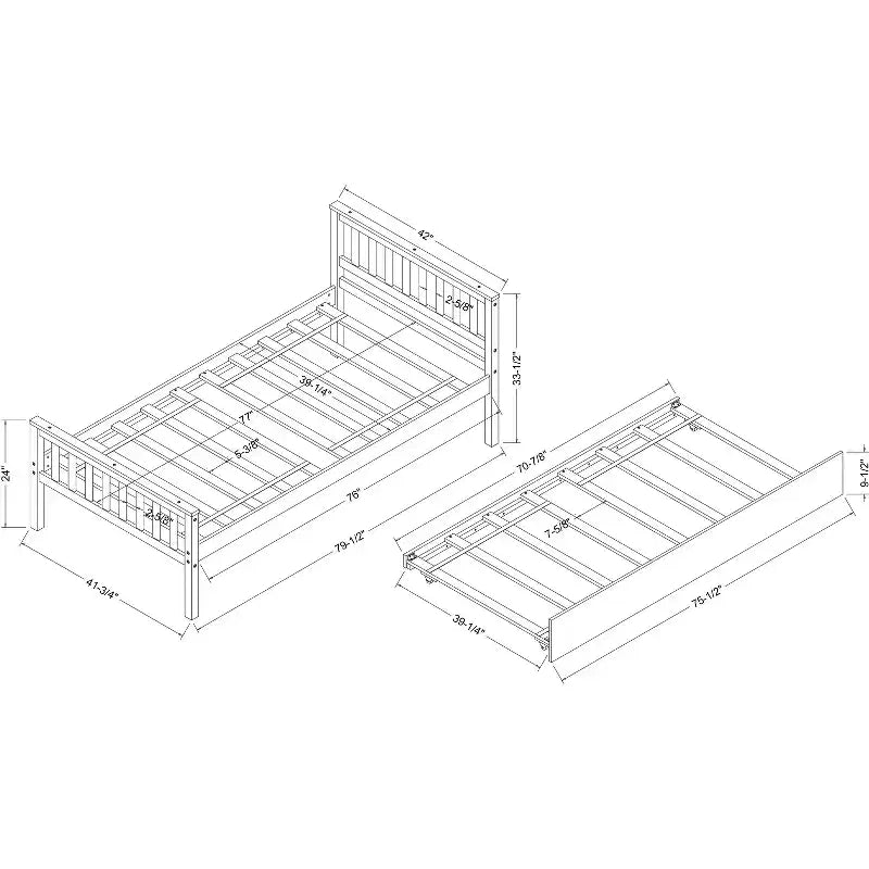 Bellemave Twin Platform Bed with Trundle,Pine Platform Bed Frame with Headboard and Footboard for Bedroom