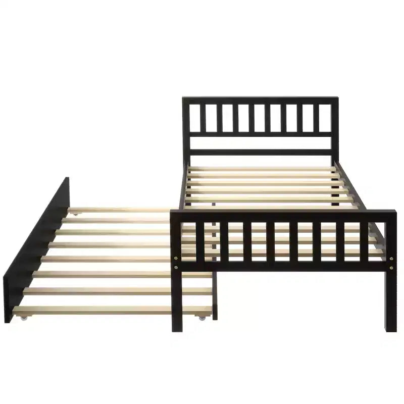 Bellemave Twin Platform Bed with Trundle,Pine Platform Bed Frame with Headboard and Footboard for Bedroom