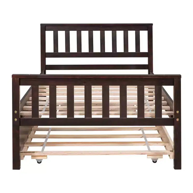 Bellemave Twin Platform Bed with Trundle,Pine Platform Bed Frame with Headboard and Footboard for Bedroom