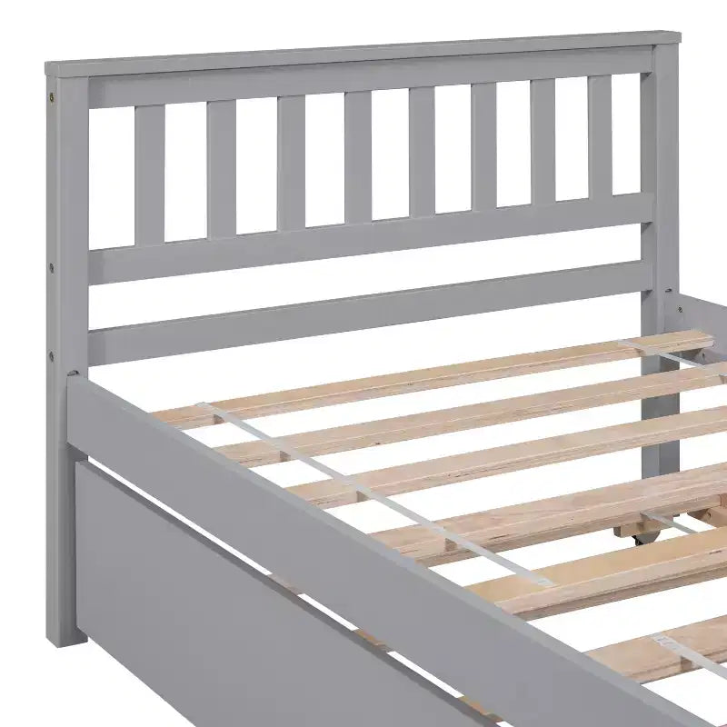 Bellemave Twin Platform Bed with Trundle,Pine Platform Bed Frame with Headboard and Footboard for Bedroom