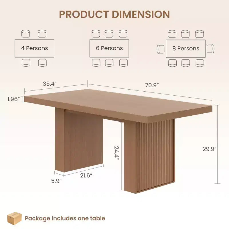 70.8 Dining Table for 6 8 10, Modern Dining Room Table with Storage, Wood Kitchen Table with Fluted Legs, Dinner Tables for Kitchen Dining Room