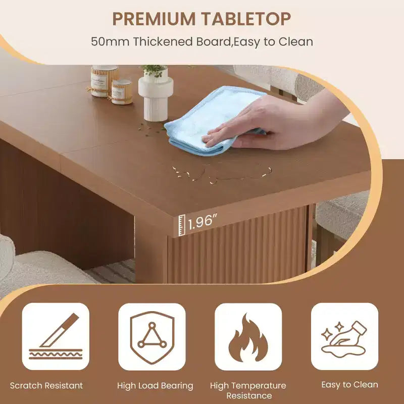 70.8 Dining Table for 6 8 10, Modern Dining Room Table with Storage, Wood Kitchen Table with Fluted Legs, Dinner Tables for Kitchen Dining Room