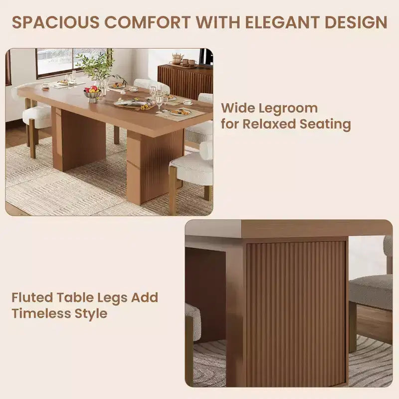 70.8 Dining Table for 6 8 10, Modern Dining Room Table with Storage, Wood Kitchen Table with Fluted Legs, Dinner Tables for Kitchen Dining Room