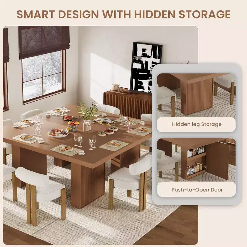 70.8 Dining Table for 6 8 10, Modern Dining Room Table with Storage, Wood Kitchen Table with Fluted Legs, Dinner Tables for Kitchen Dining Room