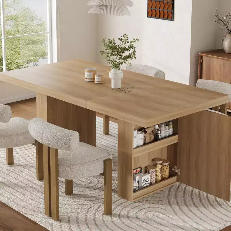 70.8 Dining Table for 6 8 10, Modern Dining Room Table with Storage, Wood Kitchen Table with Fluted Legs, Dinner Tables for Kitchen Dining Room