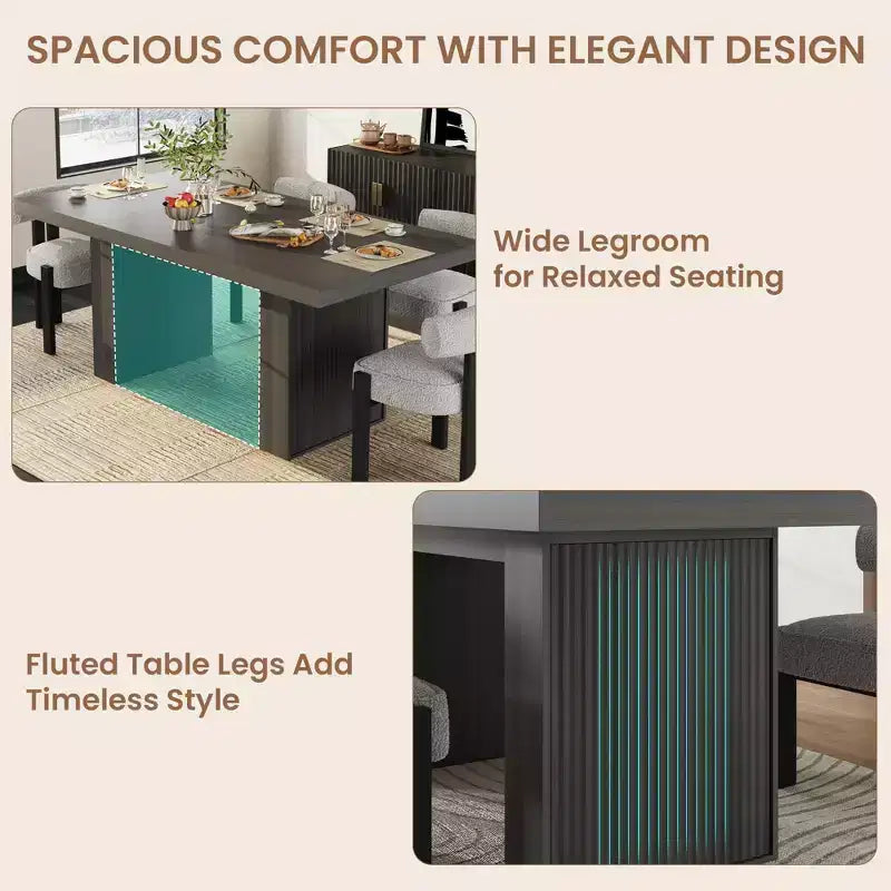 70.8 Dining Table for 6 8 10, Modern Dining Room Table with Storage, Wood Kitchen Table with Fluted Legs, Dinner Tables for Kitchen Dining Room