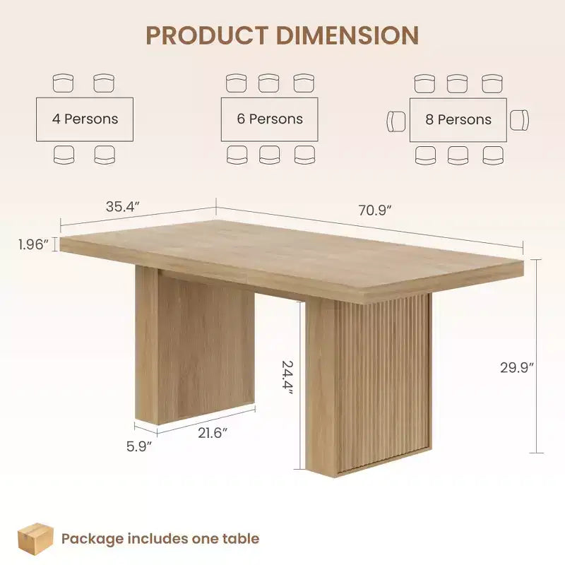 70.8 Dining Table for 6 8 10, Modern Dining Room Table with Storage, Wood Kitchen Table with Fluted Legs, Dinner Tables for Kitchen Dining Room