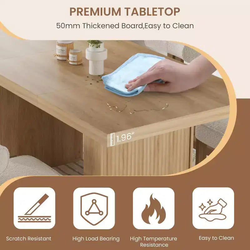 70.8 Dining Table for 6 8 10, Modern Dining Room Table with Storage, Wood Kitchen Table with Fluted Legs, Dinner Tables for Kitchen Dining Room