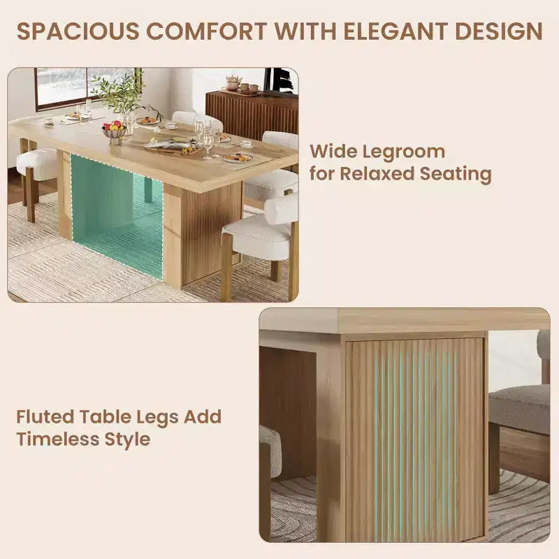 70.8 Dining Table for 6 8 10, Modern Dining Room Table with Storage, Wood Kitchen Table with Fluted Legs, Dinner Tables for Kitchen Dining Room