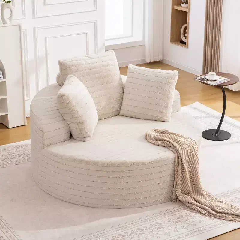 KERDOM Oversized Round Sofa with Cushioned Backrest, Single Cloud Floor Sofa Chair For Living Room, No Assembly Required, Beige
