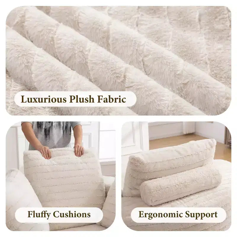 KERDOM Oversized Round Sofa with Cushioned Backrest, Single Cloud Floor Sofa Chair For Living Room, No Assembly Required, Beige
