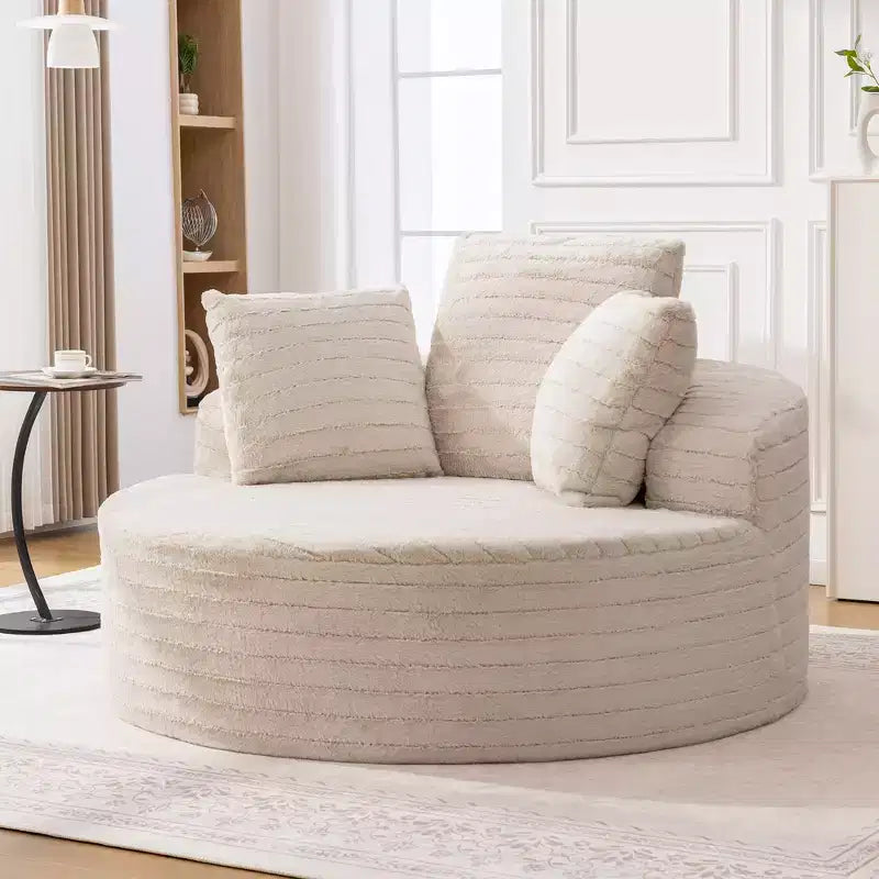 KERDOM Oversized Round Sofa with Cushioned Backrest, Single Cloud Floor Sofa Chair For Living Room, No Assembly Required, Beige