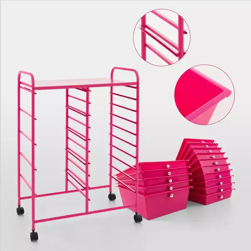 Gymax 15-Drawer Mobile Storage Cart with Wheels Supplies Organizer Rainbow/Multicolor/Colorful/Mixed Pink/ Mixed Black/ Hot Pink/Gradient Green