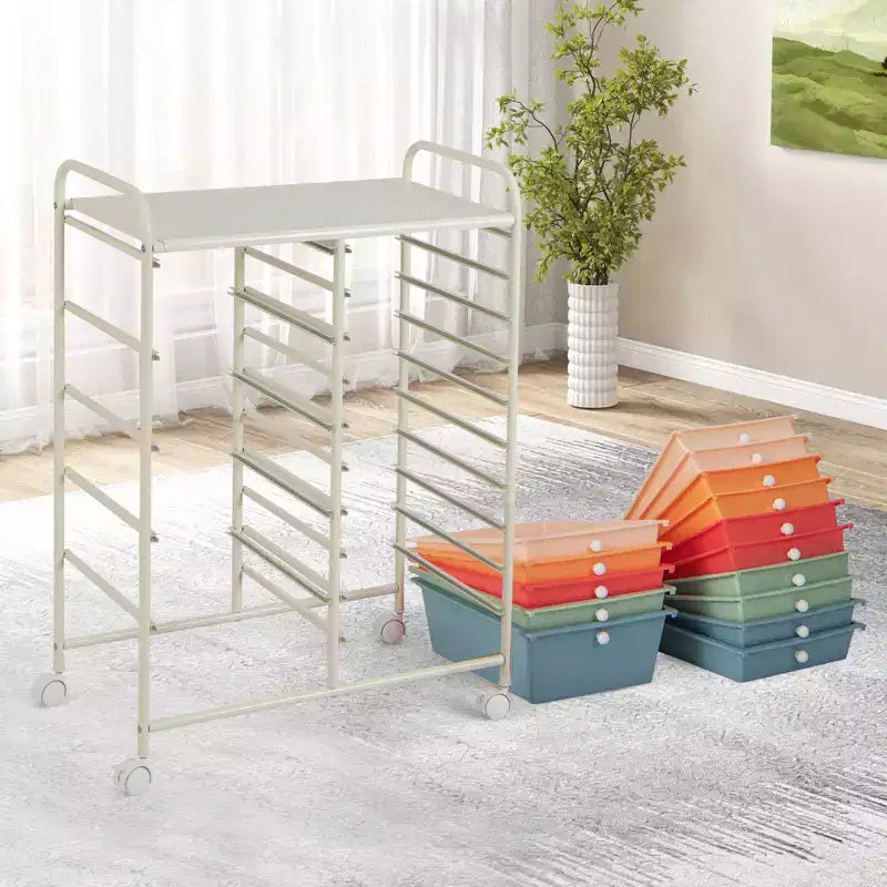 Gymax 15-Drawer Mobile Storage Cart with Wheels Supplies Organizer Rainbow/Multicolor/Colorful/Mixed Pink/ Mixed Black/ Hot Pink/Gradient Green