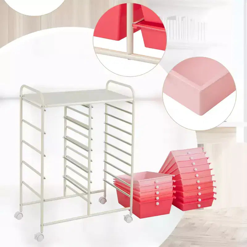 Gymax 15-Drawer Mobile Storage Cart with Wheels Supplies Organizer Rainbow/Multicolor/Colorful/Mixed Pink/ Mixed Black/ Hot Pink/Gradient Green