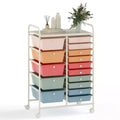 Gymax 15-Drawer Mobile Storage Cart with Wheels Supplies Organizer Rainbow/Multicolor/Colorful/Mixed Pink/ Mixed Black/ Hot Pink/Gradient Green